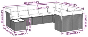 10 részes világosszürke polyrattan kerti ülőgarnitúra párnákkal