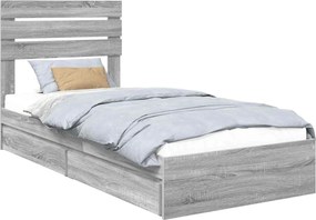vidaXL Tárolós Ágy fejtámlával Szürke Sonoma 75 x 190 cm Faanyag