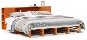 viaszbarna tömör fa könyvespolcos ágy matrac nélkül 180 x 200cm