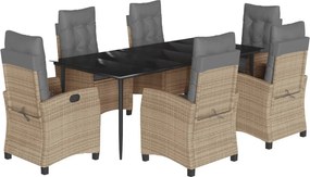 vidaXL 7 részes vegyes bézs polyrattan kerti étkezőgarnitúra párnákkal