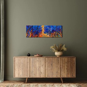Kép - őszi fa koronák, modern impresszionizmus (órával) (90x30 cm)