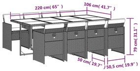9 részes vegyes bézs polyrattan kerti étkezőgarnitúra párnákkal