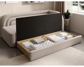 Bézs bársony kinyitható-tárolóhelyes kanapé jobb oldali 223 cm Fabillo – ELTAP