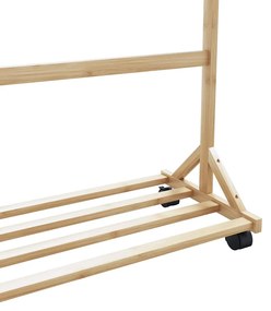 Ruhatartó állvány kampókkal kerekekkel 100x35x157 cm bambuszból