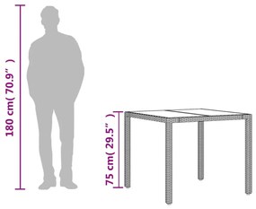 barna polyrattan üveglapos kerti asztal 90 x 90 x 75 cm