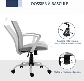 Vinsetto Irodai Szék Állítható Magassággal, Billentő Funkcióval, Forgószék 120 Kg Teherbírással, 61 x 61 x 99 cm Világosszürke és Fehér | Aosom