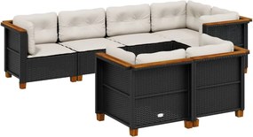 vidaXL 7 részes fekete polyrattan kerti ülőgarnitúra párnával