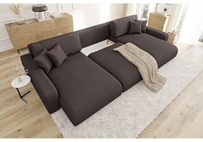 Barna kordbársony kinyitható tárolóhelyes sarokkanapé Sara – Ropez