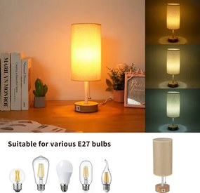 Brilagi - TABLON asztali lámpa USB-porttal 1xE27/25W/230V tölgy/fehér/bézs