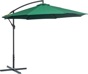 Outsunny Kerti Napernyő Ø300x250 cm Kantelevezett Napernyő Oldalra Nyitható Fém Alappal és 8 Rúd Szerkezettel Kültéri Teraszra Sötét Zöld | Aosom