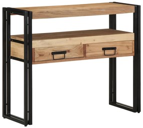 Konsole Asztal Fekete 90x33x75 cm Tömör Akácfa és Fém