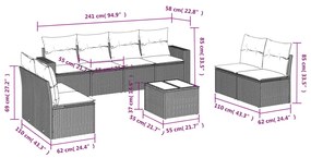 9 részes világosszürke polyrattan kerti ülőgarnitúra párnával