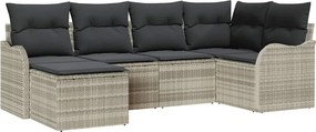 vidaXL Kerti Kanapé Szett párnával 6 pcs Világosszürke Poli rattan