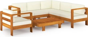 vidaXL 7 részes akácfa kerti pihenőgarnitúra párnákkal 100 x 60 cm