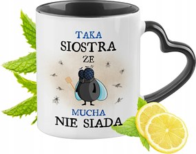 Nővérnek Fekete Bögre Szív Alakú Füllel Ajándék Nyomtatott