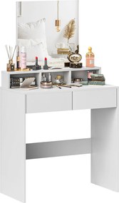 HOMCOM Sminkasztal Tükörrel 2 Fiókkal és 3 Rekesszel - 75x38x135 cm Fehér | Aosom