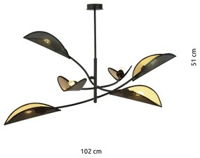 Csillár rúdon LOTUS 6xE14/10W/230V fekete/arany