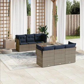 7 részes szürke polyrattan kerti ülőgarnitúra párnákkal