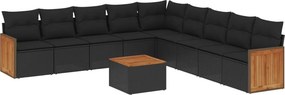 vidaXL 10 részes fekete polyrattan kerti ülőgarnitúra párnákkal