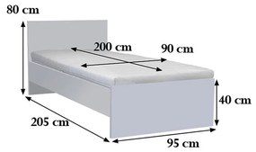 Miami egyszemélyes ágy 90x200 cm yorki tölgy-fehér