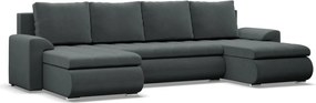Tokio U alakú sarokkanapé, 3 ágyneműtartóval, bársony, univerzális oldal, szürke