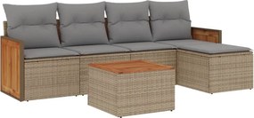vidaXL 6 részes bézs polyrattan kerti ülőgarnitúra párnával