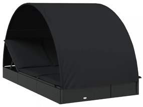 2 személyes fekete polyrattan napágy kerek tetővel 213x118x97cm