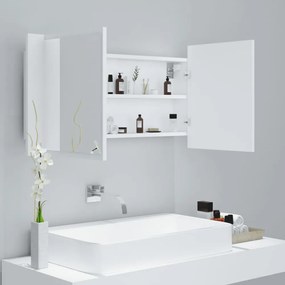 fehér akril LED-es fürdőszobaszekrény tükörrel 90x12x45 cm