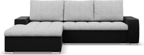 Toronto sarokkanapé, 2 ágyneműtartóval, fonott + műbőr, baloldali, szürke - fekete