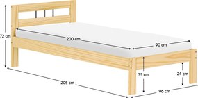 Ágy ráccsal, természetes, fenyőfa, 90x200, JONA NEW