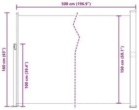 szürke behúzható oldalsó napellenző 160 x 500 cm