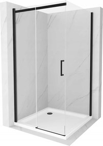 Mexen Omega, tolóajtós zuhanykabin 100 (ajtó) x 100 (fali) cm, 8mm átlátszó üveg, fekete profil + vékony fehér zuhanytálca fekete szifonnal, 825-100-…