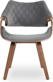 LUISE bársony szék szürke / dió színben