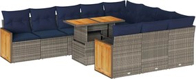 vidaXL 11 részes szürke polyrattan akácfa kerti ülőgarnitúra párnákkal