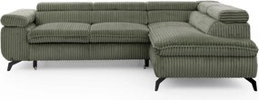 Zöld kordbársony sarokkanapé (jobb oldali-L alakú) Marbeya – Ropez