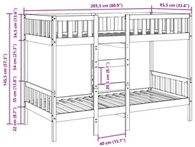 viaszbarna tömör fenyőfa emeletes ágy 80 x 200 cm