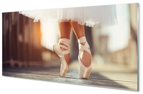 Üvegképek Fehér balettcipő nő ​​lábát 100x50 cm