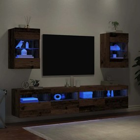 2 db antik fa fali TV-szekrény LED-világítással 40x30x60,5 cm