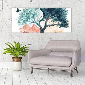 Kép – Akvarellfa tele élettel (120x50 cm)