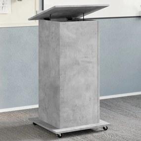 betonszürke szerelt fa állópult kerékkel és fiókkal 55x55x107cm