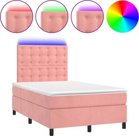 vidaXL rózsaszín bársony rugós és LED-es ágy matraccal 120x200 cm