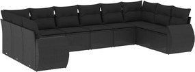 vidaXL 10 részes fekete polyrattan kerti ülőgarnitúra párnákkal