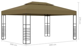 tópszínű pavilon LED fényfüzérrel 3 x 4 m