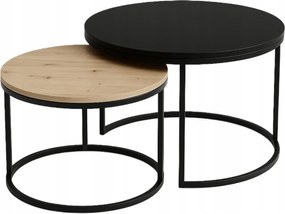 Dohányzóasztal Nappaliba Loft 2in1 Fekete Tölgy Artisan Kerek Szett