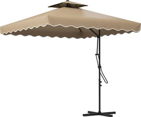 Outsunny Kültéri Terasz Napernyő 2,5m Kihúzható Napernyő Két Rétegű, Hullámos Szélű Keresztalapú Kerti Napernyő Kültéri Teraszra Khaki | Aosom