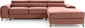 Rózsaszín bársony kinyitható-tárolóhelyes sarokkanapé (jobb oldali-heverő résszel) Grayson – ELTAP