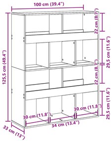 füstös tölgy színű szerelt fa térelválasztó 100 x 33 x 125,5 cm