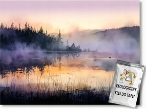 Fotótapéta Flizelina Tájkép Tó Fák Köd Nap Hajnal 312x219 ragasztó