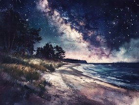 Vászonkép Canvas Tengerpart Tejút Ég Csillagok Éjszaka 80x60