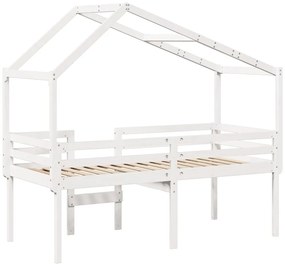 fehér tömör fenyőfa magasított ágy tetővel 80 x 200 cm